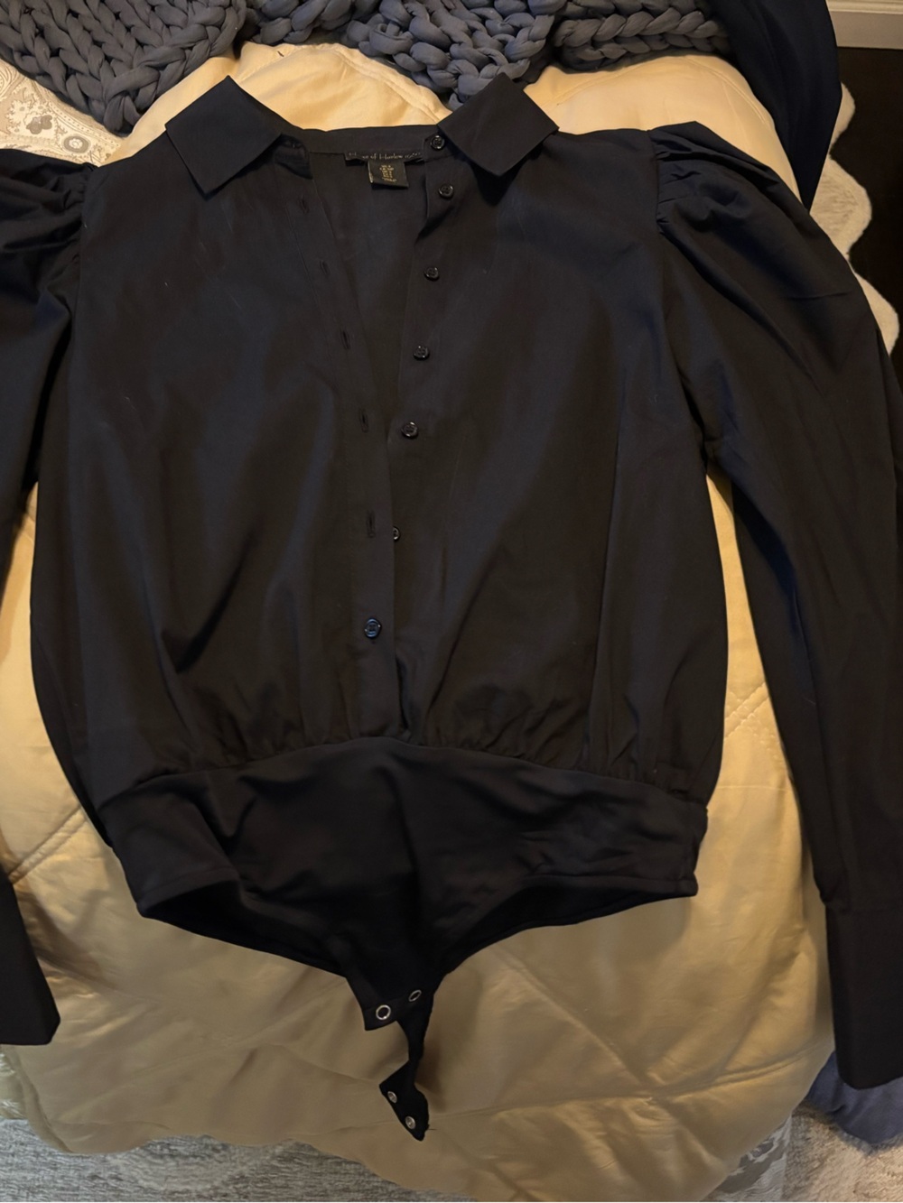 House of Harlow 1960 Black Button-Front cotton Bodysuit